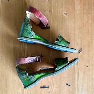 L’Artiste hand painted leather wedge sandals